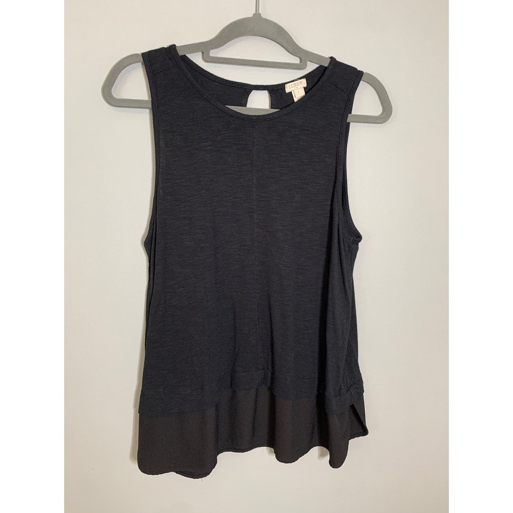 J. Crew Tank Top Womens Large Black Mixed Media Keyhole‎ Back Sleeveless